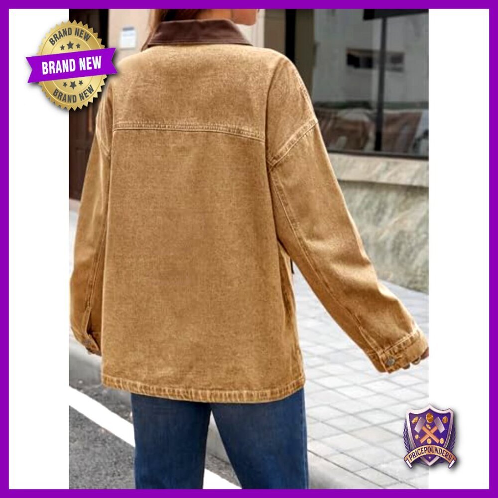 Oversized Denim Jacket Women's Casual Streetwear Y2K Chic Button Down with - Picture 2 of 6